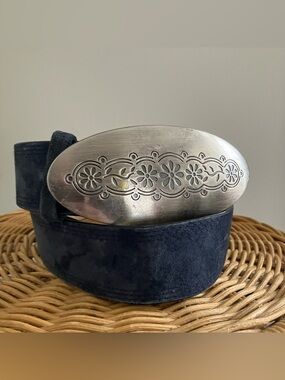 Vintage Leather Suede Womens Belt with Silver Belt Buckle